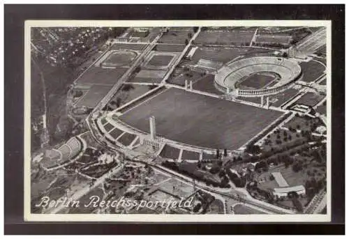 [Propagandapostkarte] AK (021558) Luftaufnahme Berlin Reichssportfeld, blanco gestempelt mit SST Berlin Reichswettkämpfe der SA 23.7.1939. 