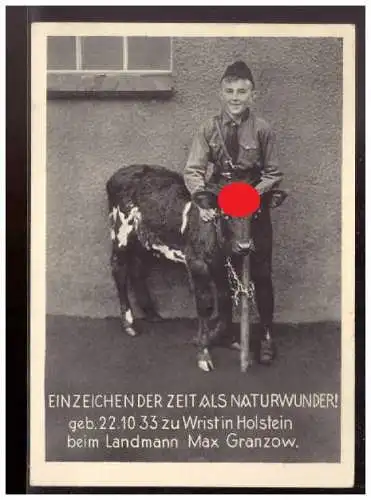 [Propagandapostkarte] Dt- Reich (021567) Propagandakarte Ein Zeichen der Zeit als Naturwunder! geb. 22.10.33 zu Wirst in Holstein beim Landman. 