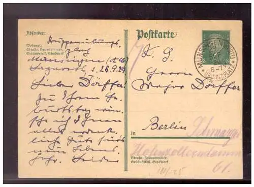 [Propagandapostkarte] DT-Reich (021598) Ganzsache P181 Reichspräsidenten Friedrich Ebert, gelaufen Münsingen Truppenübungsplatz 29.9.1929. 