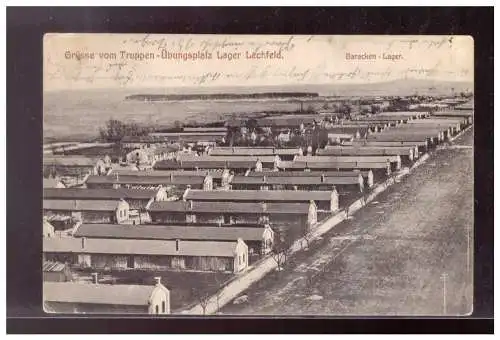 [Propagandapostkarte] DT-Reich (021650) Propaganda Gruß vom Truppen- Übungsplatz Lager Lechfeld, Baracken - Lager, gelaufen 9.1909. 