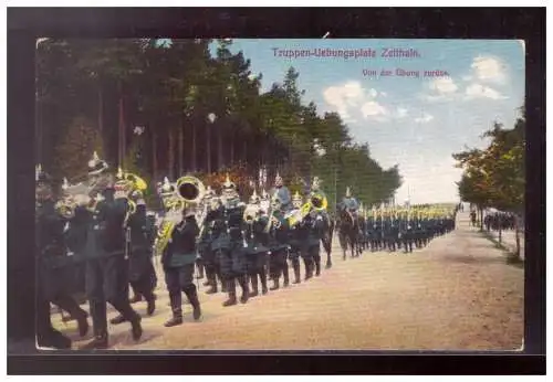 [Propagandapostkarte] DT-Reich (021684) Propaganda Postkarte, Truppenübungsplatz Zeithain, von der Übung zurück, ungebraucht. 