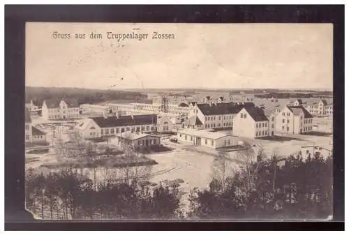 [Propagandapostkarte] DT-Reich (021689) Propaganda Postkarte, Gruß aus dem Truppenlager Zossen, Eckfehler, gelaufen 16.4.1915. 