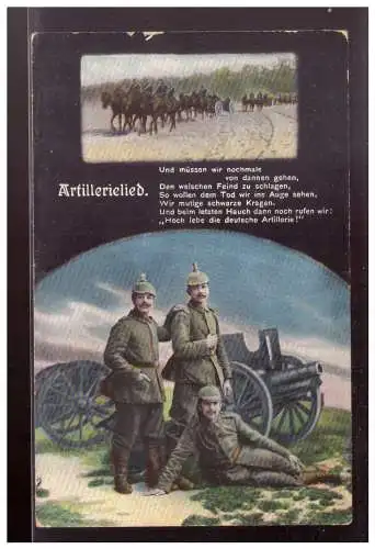 [Propagandapostkarte] DT-Reich (021692) Propaganda Postkarte farbig, Artillerielied, gelaufen Zossen Übungsplatz 19.5.1915. 