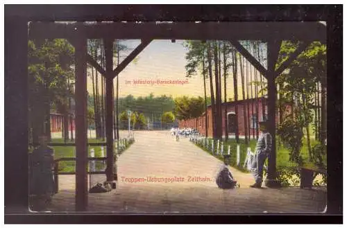 [Propagandapostkarte] DT-Reich (021698) Propaganda AK, Truppen- Übungsplatz Zeithain, Im Infanterie- Barackenlager, gelaufen 1915. 