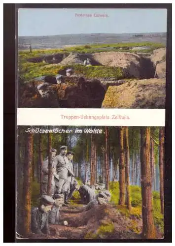 [Propagandapostkarte] DT-Reich (021701) Propaganda AK, Truppen- Übungsplatz Zeithain, Mehrfelderkarte, gelaufen 28.7.1918. 