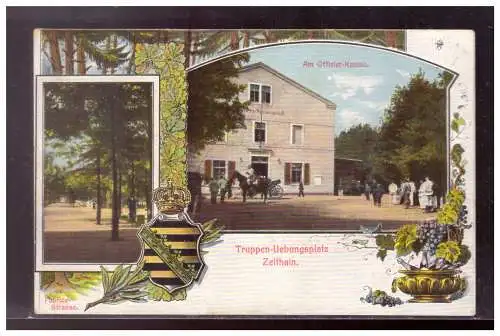 [Propagandapostkarte] DT-Reich (021702) Propaganda AK, Truppen- Übungsplatz Zeithain, Mehrfelderkarte, gelaufen 22.9.1914. 