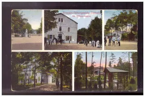 [Propagandapostkarte] DT-Reich (021703) Propaganda AK, Truppen- Übungsplatz Zeithain, Mehrfelderkarte, gelaufen 28.4.1916. 