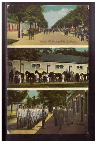 [Propagandapostkarte] DT-Reich (021704) Propaganda AK, Truppen- Übungsplatz Zeithain, Mehrfelderkarte, gelaufen 23.6.1919. 