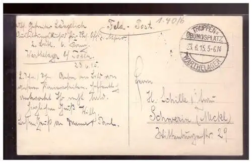 [Propagandapostkarte] DT-Reich (021710) Propaganda AK, Truppenübungsplatz Warthelager, Soldaten beim Stellungsbau, gelaufen 23.6.1915. 