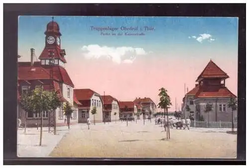 [Propagandapostkarte] DT-Reich (021714) Propaganda AK, Truppenübungsplatz Ohrdruf i.Thür., Partie an der Kaiserstraße, gelaufen 30.5.1918. 