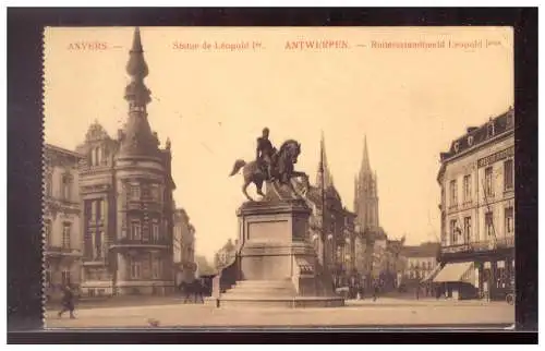 [Propagandapostkarte] DT-Reich (021716) Propaganda AK, Antwerpen Reiterstandbild Leopold, gelaufen mit Lagerstempel Brasschae Lager 1915. 