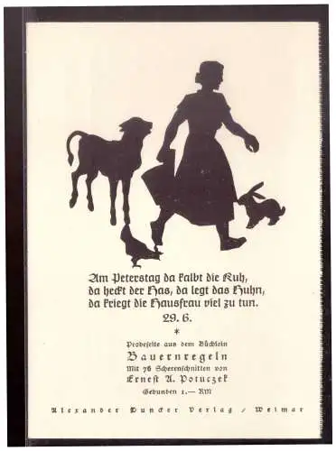[Werbepostkarte] DT-Reich (021726) Scherenschnittkartte , Bauernregeln, RS Ankündigung, ungebraucht. 