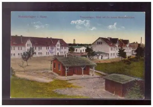 [Propagandapostkarte] DT-Reich (021804) Propaganda AK, Munsterlager i Hann., Truppenlager, Blick auf die neuen Masivbaracken, gelaufen 10.1.17. 