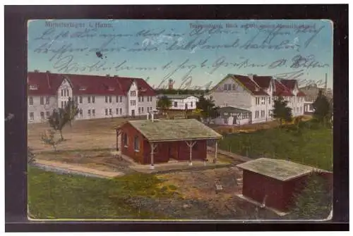 [Propagandapostkarte] DT-Reich (021805) Propaganda AK, Munsterlager i Hann., Truppenlager, Blick auf die neuen Masivbaracken, gelaufen 1.4.18. 