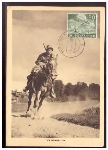 [Propagandapostkarte] DT- Reich (021817) Propagandakarte, Der Meldereiter als Maximumkarte, aus der Wehrmacht, gestempelt Potsdamm 14.4.1943. 