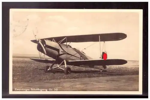 [Propagandapostkarte] Dt- Reich (021838) Propagandakarte, Zweisitziges Schulungsflugzeug Go 145, gelaufen mit SST Gotha 19.5.1938. 
