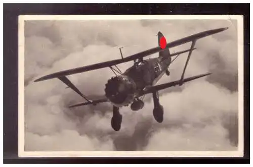 [Propagandapostkarte] Dt- Reich (021842) Propagandakarte, Unsere Luftwaffe, Sturzkampf-Einsitzer Hs123 stößt zum Angriff durch die Wolken, gel. 