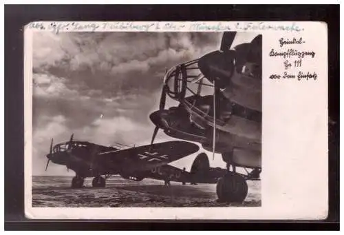 [Propagandapostkarte] Dt- Reich (021859) Propagandakarte, Kampfflugzeuge He 111, gelaufen mit Feldpost/ Neubiburg am 21.12.1943. 