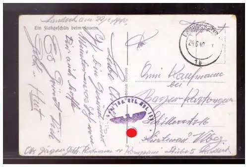 [Propagandapostkarte] Dt- Reich (021869) Propagandakarte, Ein Flakgeschütz beim Feuern, gelaufen Feldpost 24.6.1940. 