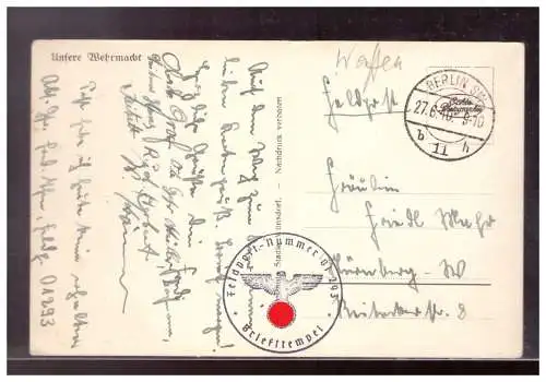 [Propagandapostkarte] Dt- Reich (021902) Propagandakarte, Unsere Wehrmacht, gelaufen Feldpost Berlin, Panzer Abt 101, 27.6.1940. 