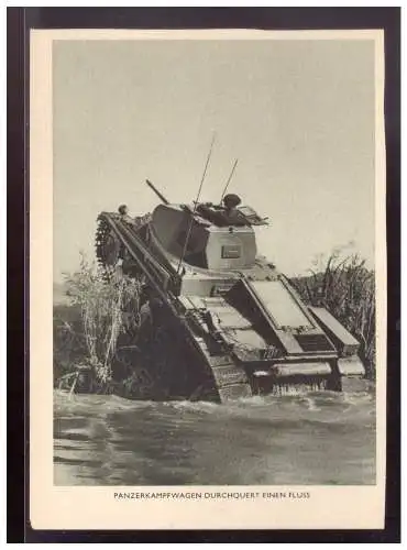 [Propagandapostkarte] Dt- Reich (021910) Propagandakarte, Panzerkampfwagen Durquert einen Fluss, gest. SST Stuttgart Tag der Briefmarke 12.1. 