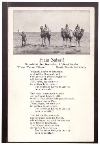 [Propagandapostkarte] Dt- Reich (021920) Propaganda, Liederkarte Heia Safari, Marschlied der Deutschen Afrika- Kämpfer, ungebraucht. 