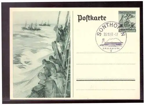 [Propagandapostkarte] Dt- Reich (021942) Propagandastempel, SST Ordensburg Sonthofen, auf Ganzsache P266 vom 23.11.1937, Rückseite Klebereste. 