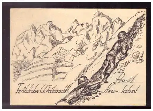 [Propagandapostkarte] Dt- Reich (021949) Propaganda, AK Feldpost Gebirgsjäger, Fröhliche Weihnacht, Prosit Neu-Jahr, ungebraucht. 