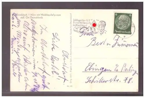 [Propagandapostkarte] Dt- Reich (022035) AK Einöddsbach mit Postwerbestempel Zeltlager der HJ Bann 104 Chemnitz in Obersdorf, gel Obersdorf. 