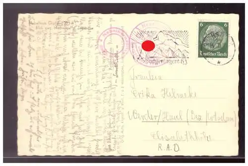 [Propagandapostkarte] Dt- Reich (022052) Postkarte Nebelhorn mit Werbestempel Sachsenlager HJ, gelaufen Obersdorf am 16.7.1937 an RAD. 