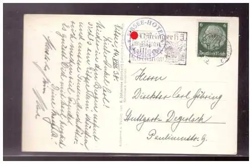 [Propagandapostkarte] Dt- Reich (022053) Postkarte Eibsee, gelaufen mit Werbestempel Thüringer HJ in den Alpen Garmisch Patenkirchen 15.8.1938. 