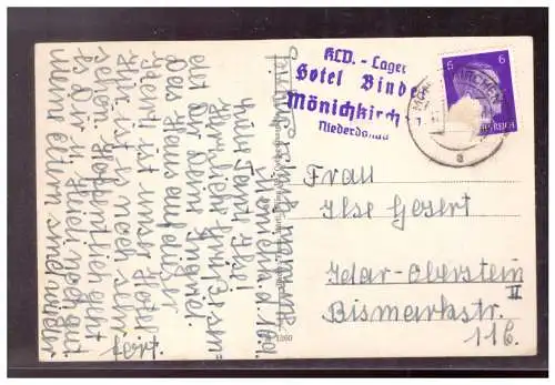 [Propagandapostkarte] Dt- Reich (022074) AK Hotel Binder, mit Stempel KLV Lager Hotel Binder Mönichkirch Niederdonau, gelaufen. 