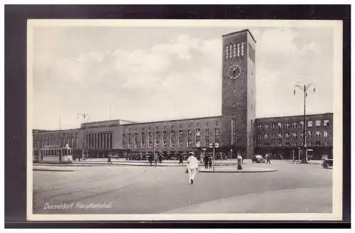 [Ansichtskarte] Dt- Reich (022096) AK Düsseldorf Hauptbahnhof, gelaufen Düsseldorf mit Werbestempel SA Reichswettkämpfe Berlin 6.7.1938. 