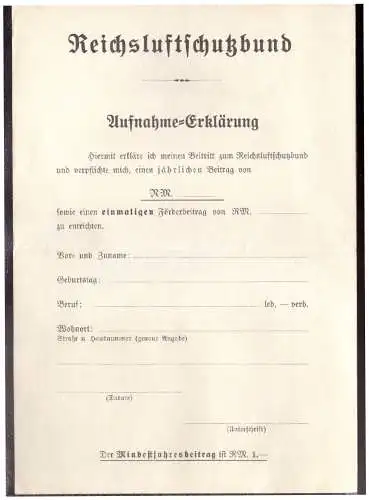 Dt- Reich (022102) Reichsluftbund Aufnahme Erklärung, ungebraucht