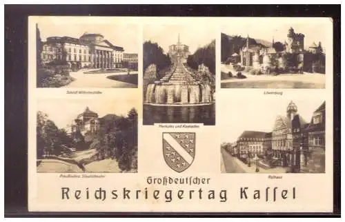 [Propagandapostkarte] Dt- Reich (022167) AK Großdeutscher Reichskriegertag Kassel, gelaufen mit SST Kassel am 4.6. 