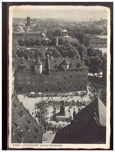 [Echtfotokarte schwarz/weiß] Dt- Reich (022175) AK Stuttgart Wochenmarkt auf dem Schillerplatz, gelaufen Stuttgart 17.4.1937. 