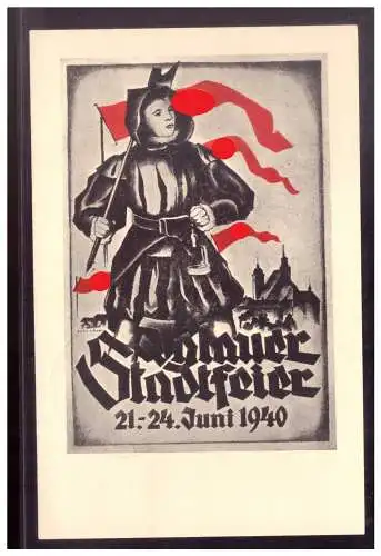 [Propagandapostkarte] Böhmen & Mähren (022200) Gedenkkarte Iglauer Stadtfeier 21.- 24.6.1940, Engel SB26a, blanco gestempelt mit SST Iglau. 