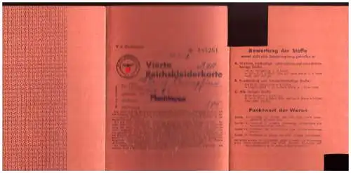 Dt- Reich (022220) benutzte Vierte Reichskleiderkarte, Fischingen