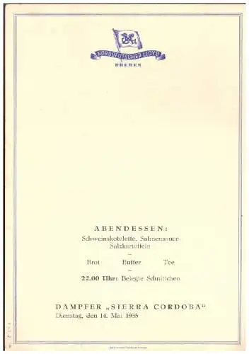 [Propagandapostkarte] Dt- Reich (022252) KDF Speisekarte Dampfer Sierra Cordoba, AK Marktplatz mit Rathaus in Bremen, ungebraucht. 