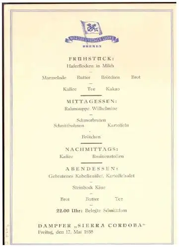 [Propagandapostkarte] Dt- Reich (022254) KDF Speisekarte Dampfer Sierra Cordoba, AK Bismarkdenkmal am Dom Bremen, ungebraucht. 