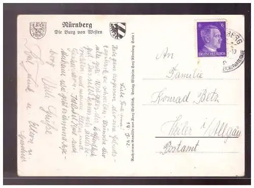 [Propagandapostkarte] Dt- Reich (022312) Propagandakarte, Nürnberg die Stadt der Reichsparteitage, Burg von Westen, gelaufen. 