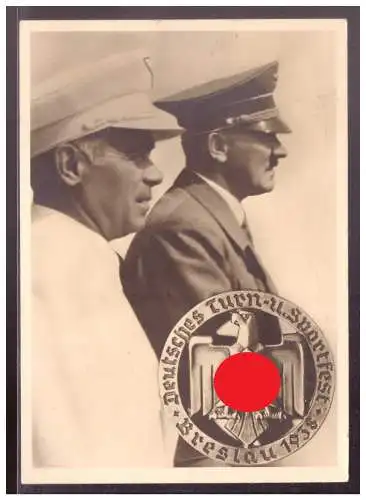 [Propagandapostkarte] DT- Reich (022315) Propagandakarte Amtliche Festpostkarte Deutsches Turn und Sportfest Breslau 1938, gelaufen 28.7.1938. 