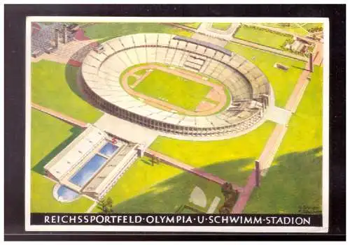 [Propagandapostkarte] Dt- Reich (022378) Propagandakarte Reichssportfeld Olympia u. Schwimmstadion, ungebraucht. 