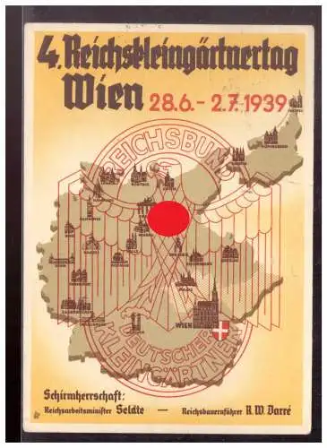 [Propagandapostkarte] Dt.- Reich (022437) Propagandakarte 4. Reichskleingärtnertag Wien 28.6.-2.7.1939, gelaufen Wien 2.7.1939. 