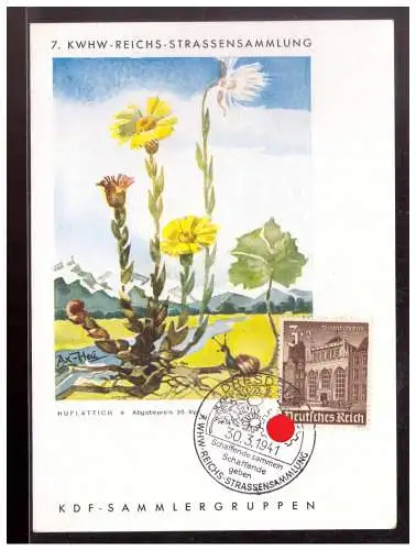 [Propagandapostkarte] Dt- Reich (022538) Postkarte 7. KWHW- Reichs- Strassensammlung, KDF- Sammlergruppen, mit SST Dresden vom 30.3.41. 