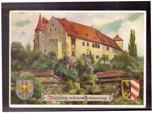 [Propagandapostkarte] Dt.-Reich (022551) Propagandakarte Nürnberg, die Stadt der Reichsparteitage, die Burg von Westen, gelaufen von Nürnberg. 