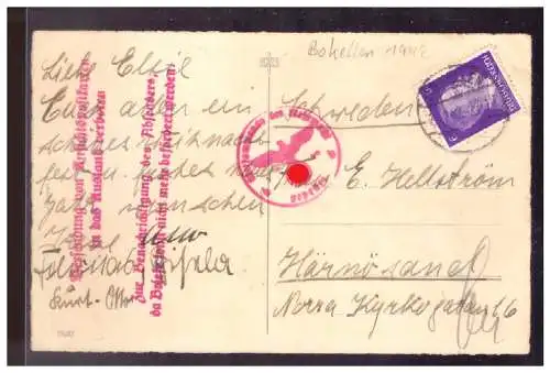 [Propagandapostkarte] Dt- Reich (022629) AK Winterlandschaft, gelaufen nach Schweden mit 2 Stempeln, Ak`s ins Ausland Verboten, und Info für d. 