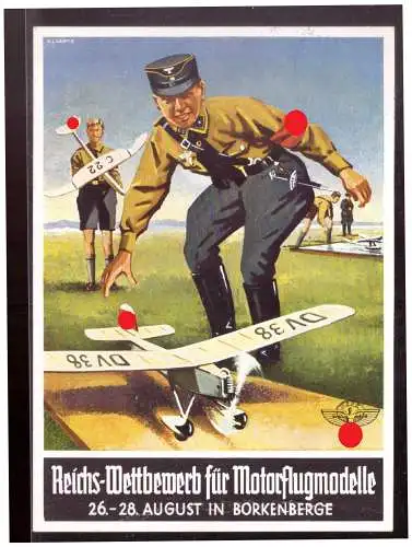[Propagandapostkarte] Dt- Reich (022650) Propaganda seltene Privatganzsache, Reichs- Wettbewerb für Motorflugmodelle, Borkenberge Unterrand kn. 