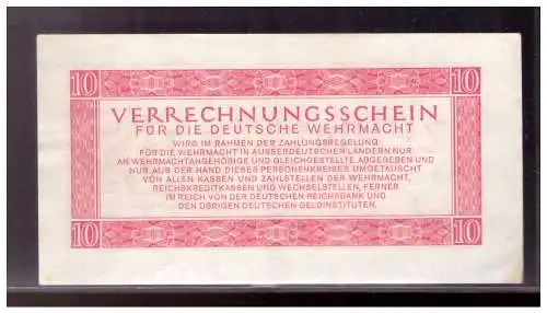 Dt-Reich (022708) 10 Reichsmark Verrechnungsschein für die Deutsche Wehrmacht