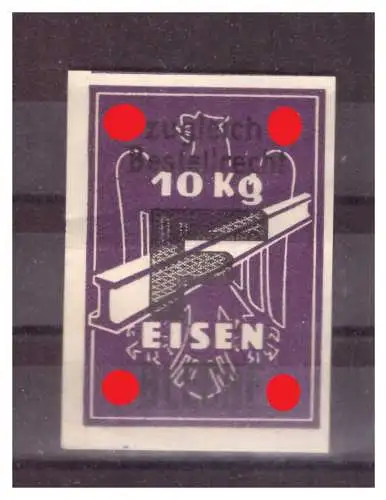 [Propagandapostkarte] Dt-Reich (022715) Vignette 10KG Eisen, Überdruckt mit F und Bleche, HKZ mit Adler, lila. 